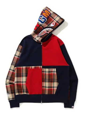 BAPE Check Shark Relaxed Full Zip Hoodie Red