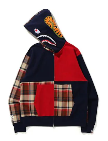 BAPE Check Shark Relaxed Full Zip Hoodie Red