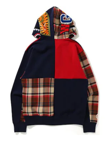 BAPE Check Shark Relaxed Full Zip Hoodie Red