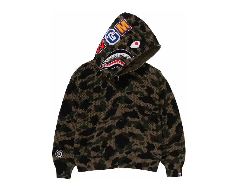 BAPE 1st Camo Crochet Shark Full Zip Hoodie Green