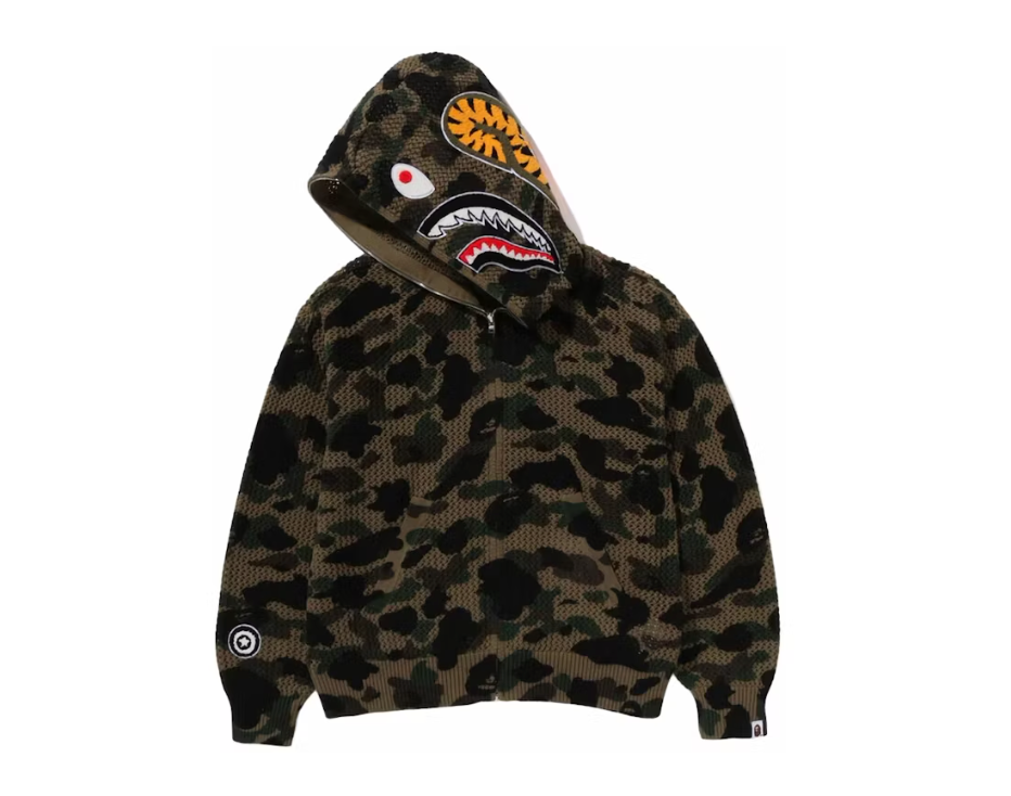 BAPE 1st Camo Crochet Shark Full Zip Hoodie Green