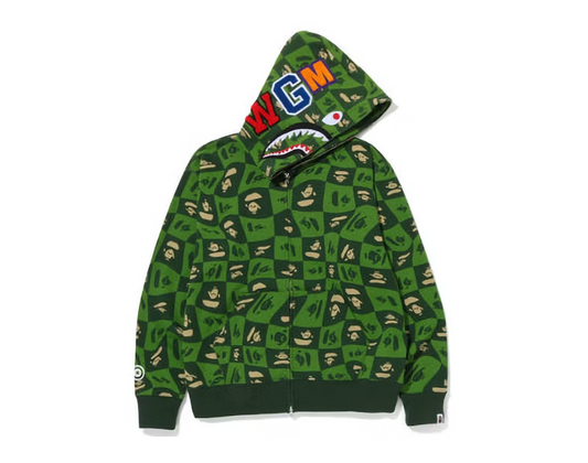 BAPE Distortion Shark Relaxed Fit Full Zip Hoodie Green