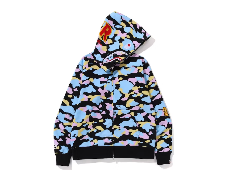 BAPE New Multi Camo 2nd Shark Full Zip Hoodie Black