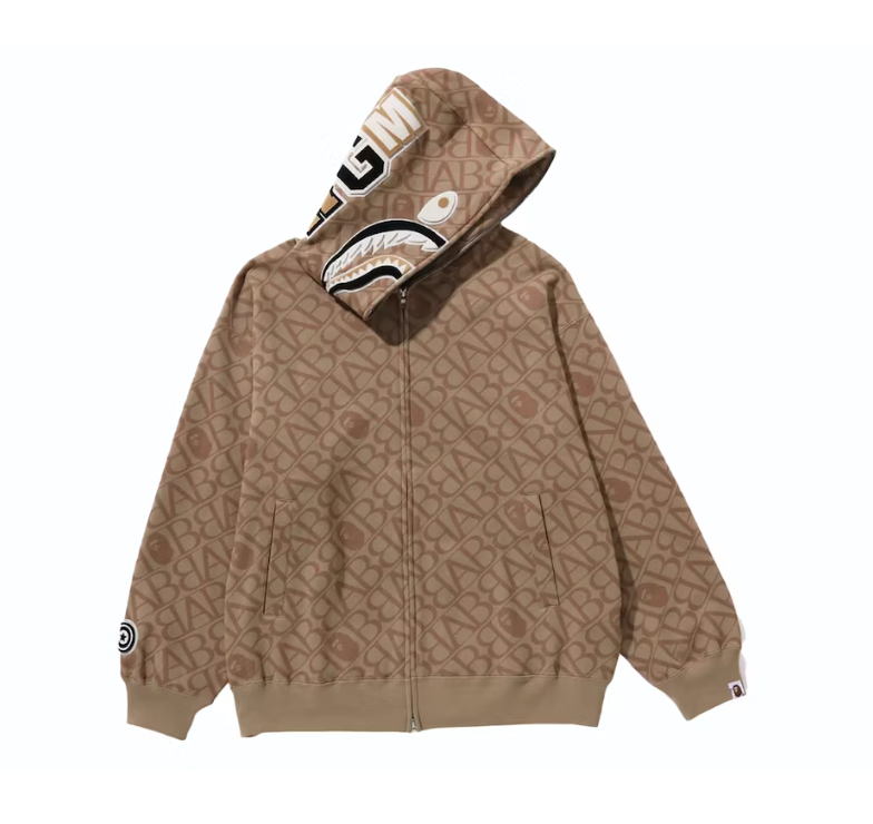 BAPE Sport Monogram Shark Hoodie Beige