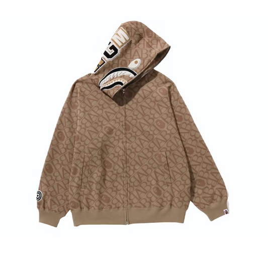 BAPE Sport Monogram Shark Hoodie Beige