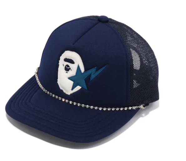 BAPE Sta Ape Head Leather Patched Mesh Cap Blue