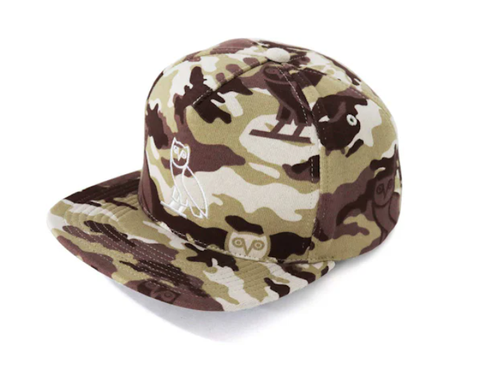 BAPE x OVO Woodland Camo Snapback Cap Beige