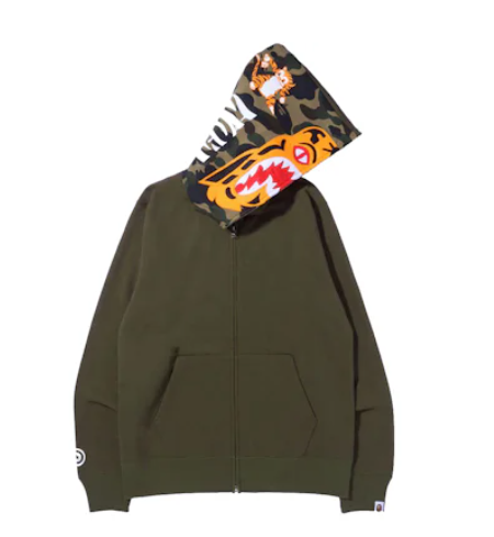 BAPE Tiger Full Zip Hoodie (FW21) Olivedrab