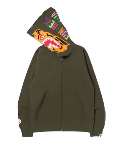 BAPE Tiger Full Zip Hoodie (FW21) Olivedrab