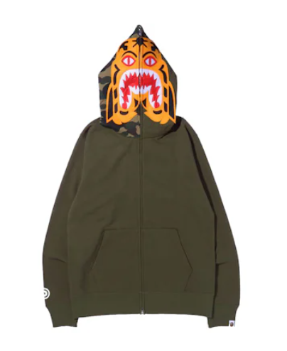 BAPE Tiger Full Zip Hoodie (FW21) Olivedrab