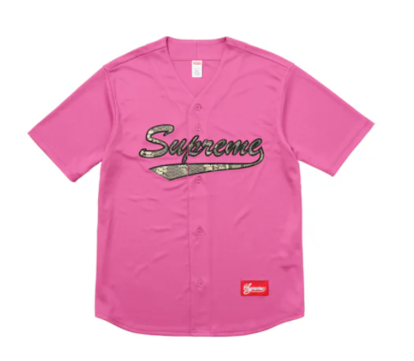 Supreme Snake Script Logo Baseball Jersey Pink