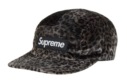 Supreme Leopard Velvet Camp Cap Black