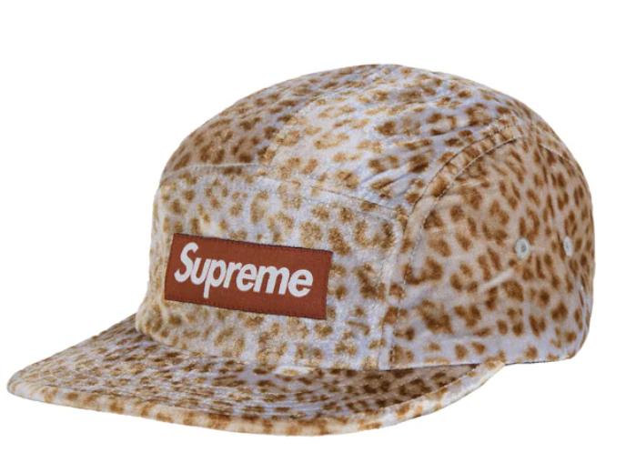 Supreme Leopard Velvet Camp Cap Tan