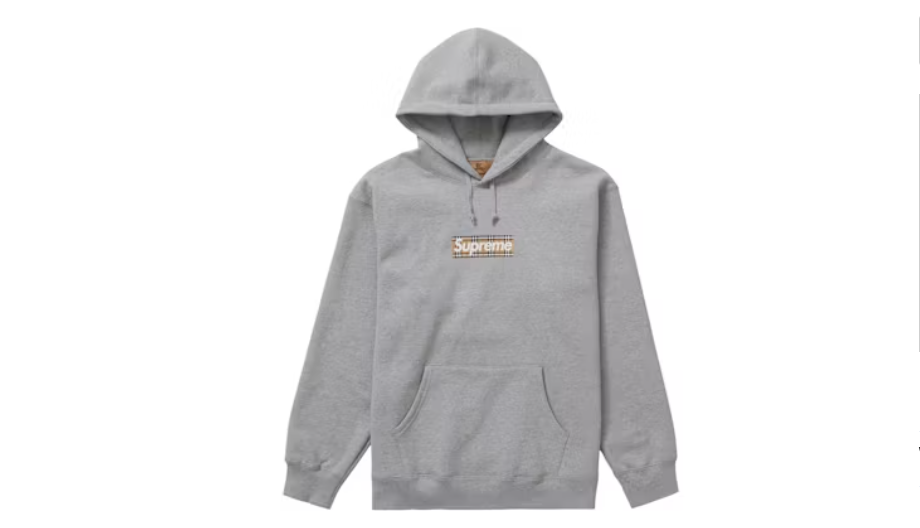 Supreme Burberry Box Logo Hoodie Sweatshirt Heather Grey