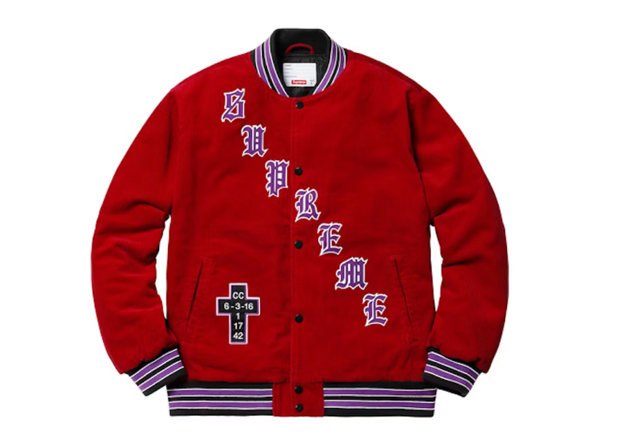 Supreme Old English Corduroy Varsity Jacket Red