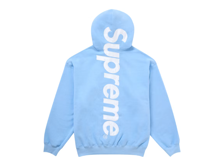 Supreme Satin. Applique Hooded Sweatshirt Light Blue