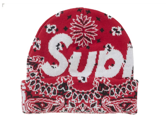 Supreme Bandana Big Logo Beanie Red