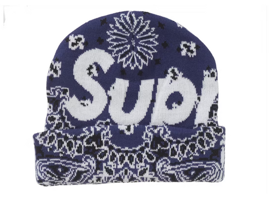 Supreme Bandana Big Logo Beanie Blue