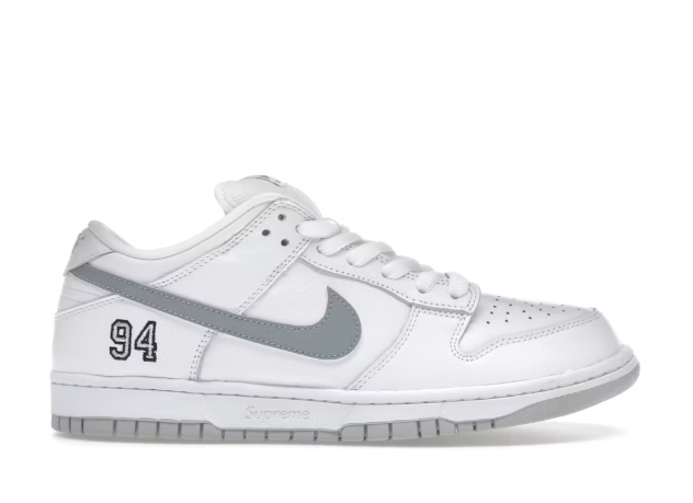 Nike SB Dunk Low Supreme 94 White Metallic Silver