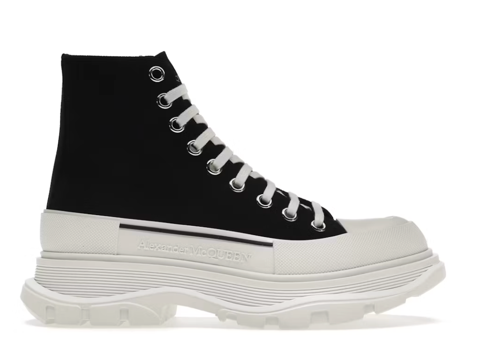Alexander McQueen Tread Slick Lace Up Black White Boot