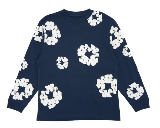 Denim Tears Long Sleeve Cotton Wreath T-shirt Navy