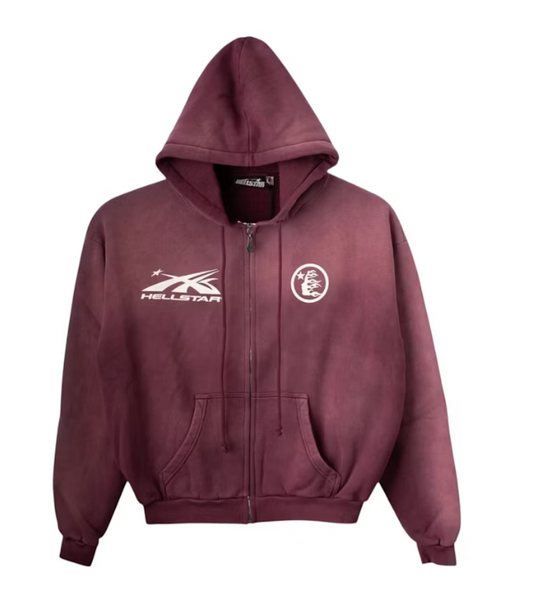 Hellstar HS Logo Zip-Up Hoodie Burgundy