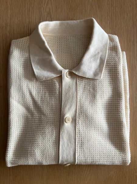 Vintage Knit Sleeveless Polo Shirt Cream Waffle Texture – Retro Minimalist Style
