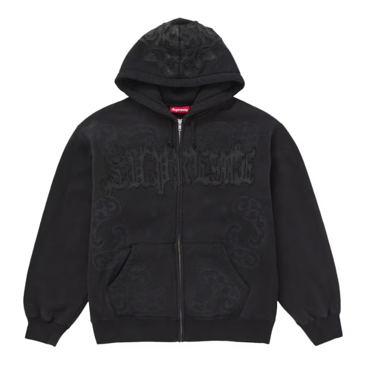 Supreme Leather Applique Zip Up Hooded Sweatshirt