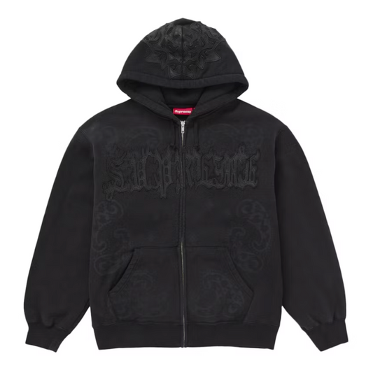 Supreme Leather Applique Zip Up Hooded Sweatshirt