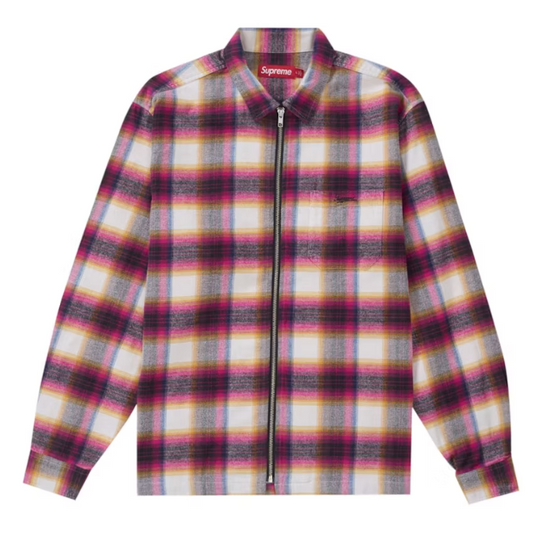 Supreme Shadow Plaid Flannel Zip Up Shirt (SS24) White
