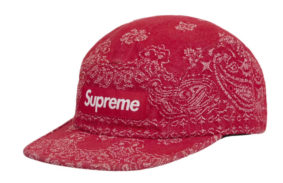 Supreme Bandana Jacquard Denim Camp Cap Red