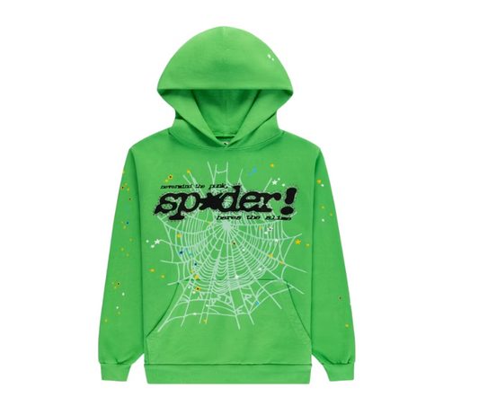 Sp5der Punk V2 Rhinestone Hoodie Bright Green
