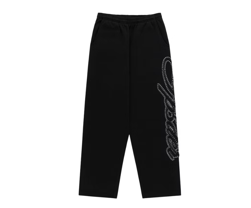 Sp5der Rhinestone Script Wide Leg Sweatpant