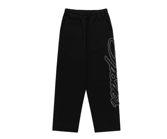 Sp5der Rhinestone Script Wide Leg Sweatpant
