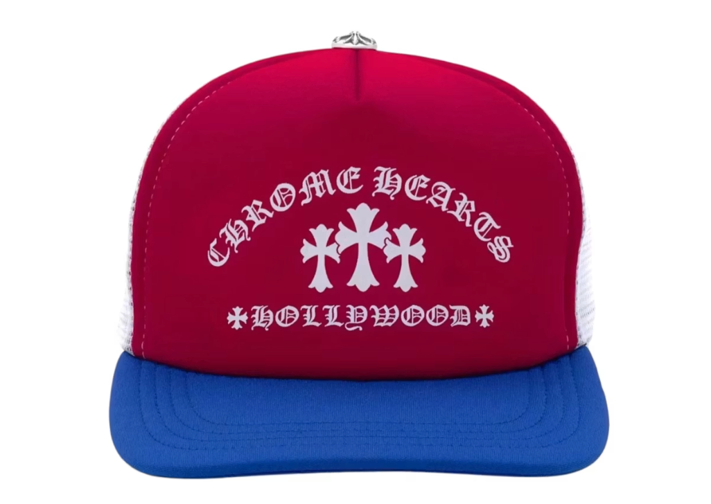 Chrome Hearts Cemetery Cross Hollywood Trucker Hat Red/White/Blue