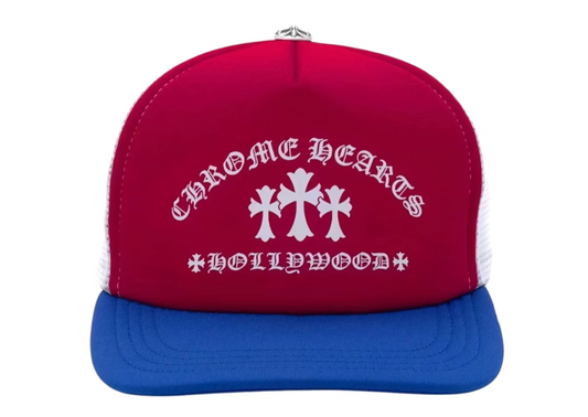 Chrome Hearts Cemetery Cross Hollywood Trucker Hat Red/White/Blue