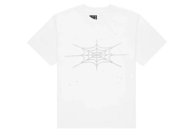 Sp5der Rhinestone Silk Tee White