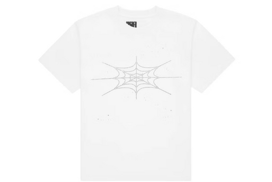 Sp5der Rhinestone Silk Tee White