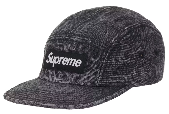 Supreme Stitched Old English Denim Camp Cap Black Denim