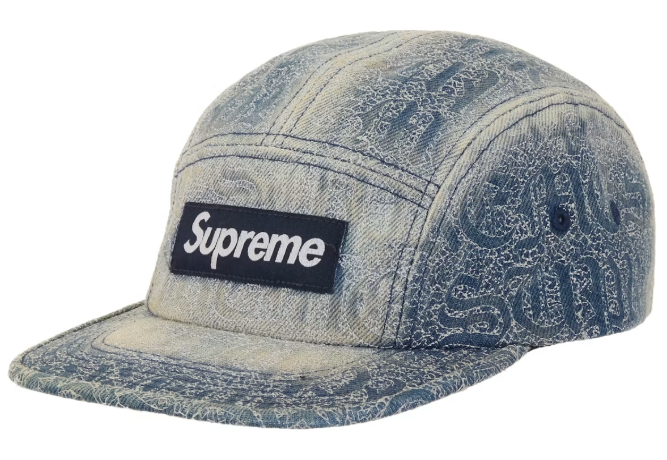 Supreme Stitched Old English Denim Camp Cap Blue Denim