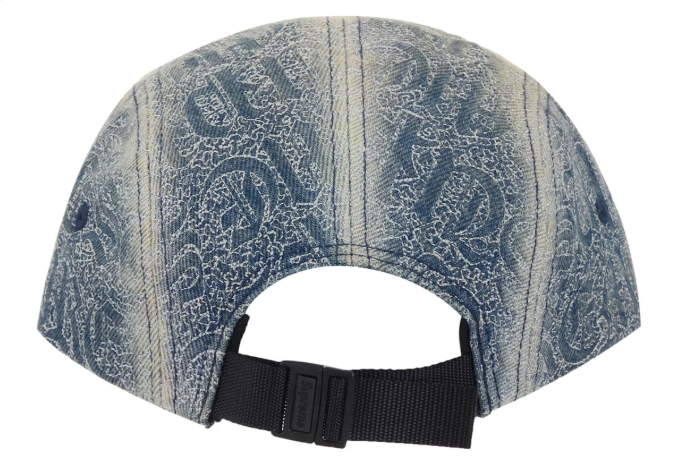 Supreme Stitched Old English Denim Camp Cap Blue Denim