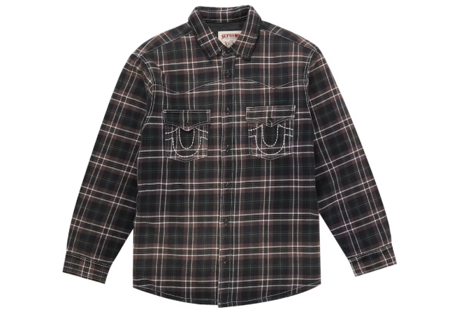 Supreme True Religion Quilted Lined Plaid Flannel Shirt Black