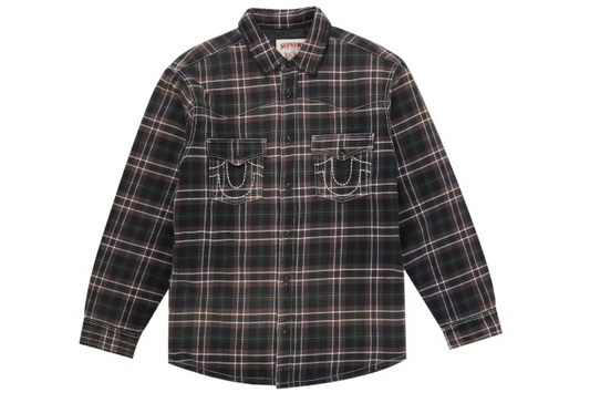 Supreme True Religion Quilted Lined Plaid Flannel Shirt Black