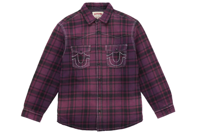 Supreme True Religion Quilted Lined Plaid Flannel Shirt Purple