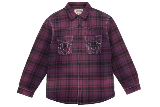 Supreme True Religion Quilted Lined Plaid Flannel Shirt Purple