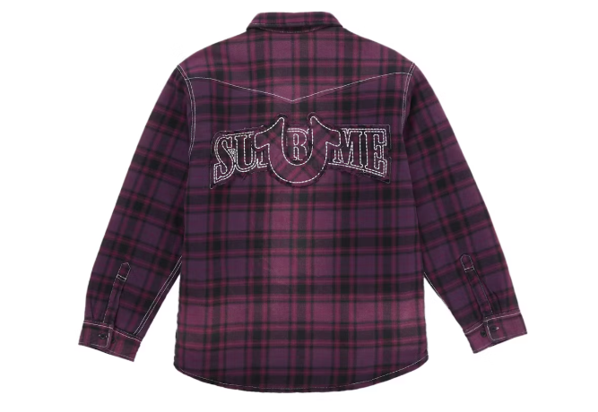 Supreme True Religion Quilted Lined Plaid Flannel Shirt Purple