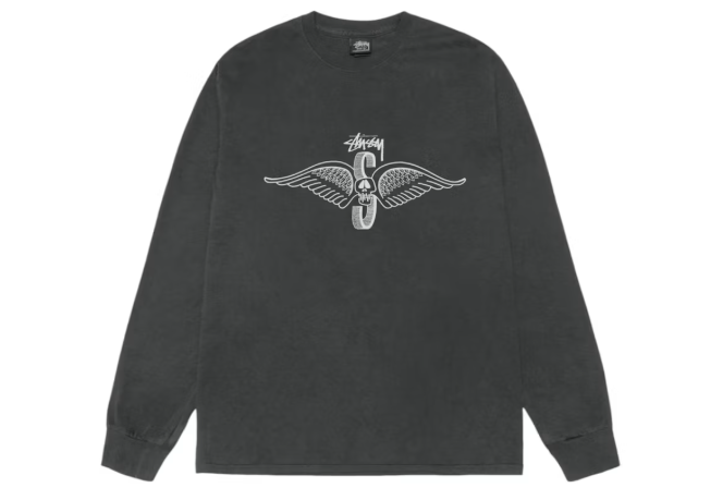 Stussy Skull Wings L/S Pigment Dyed Tee Black