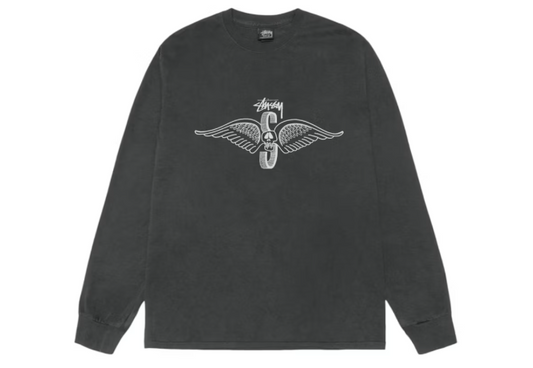 Stussy Skull Wings L/S Pigment Dyed Tee Black