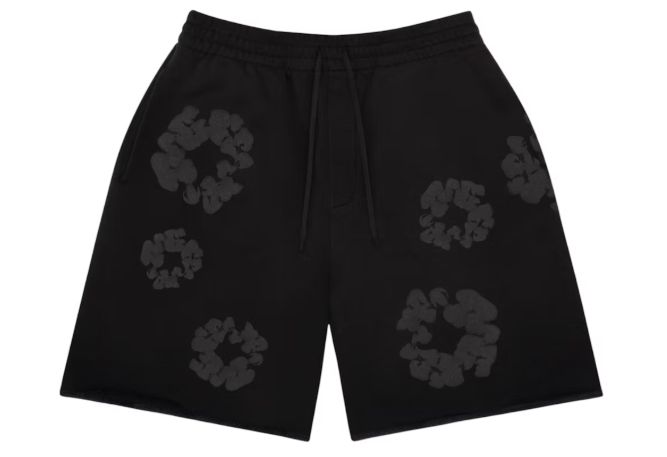 Denim Tears Faded Mono Cotton Wreath Sweatshorts Black