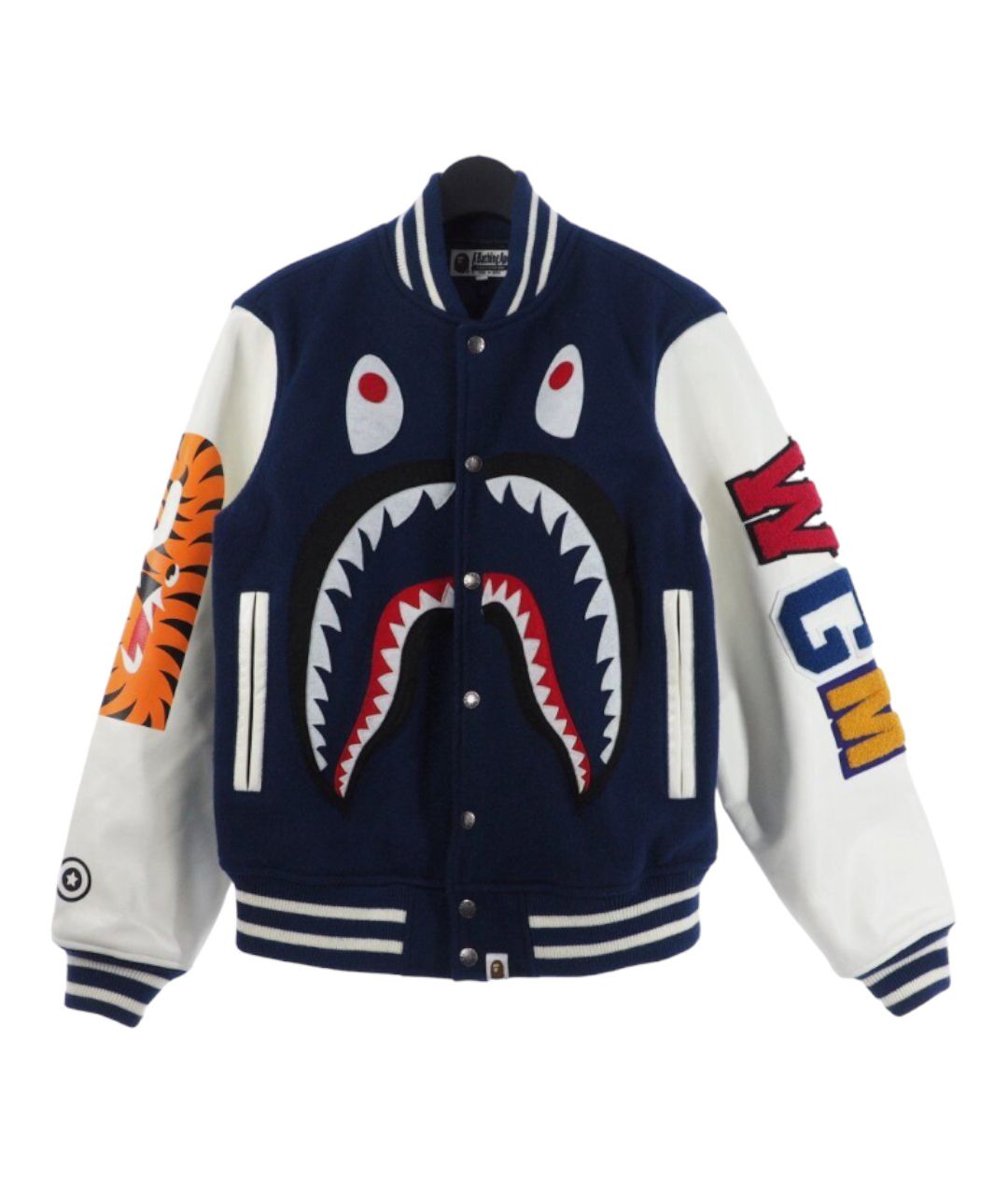 BAPE Shark Leather Varsity Jacket White Blue